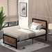 Metal Single Bed 97cm Wide With Wooden Headboard - Velmora