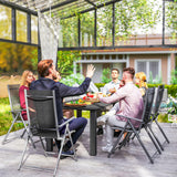 Metal Slatted Top Outdoor Garden Dining Table for 6 People With Parasol Hole - Velmora