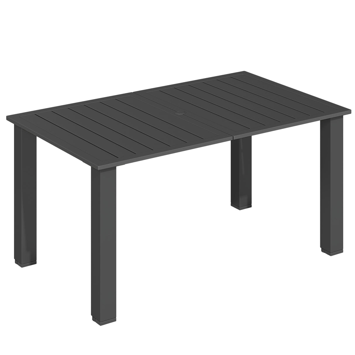 Metal Slatted Top Outdoor Garden Dining Table for 6 People With Parasol Hole - Velmora