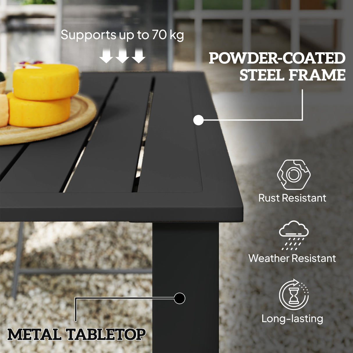 Metal Slatted Top Outdoor Garden Dining Table for 6 People With Parasol Hole - Velmora