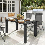 Metal Slatted Top Outdoor Garden Dining Table for 6 People With Parasol Hole - Velmora