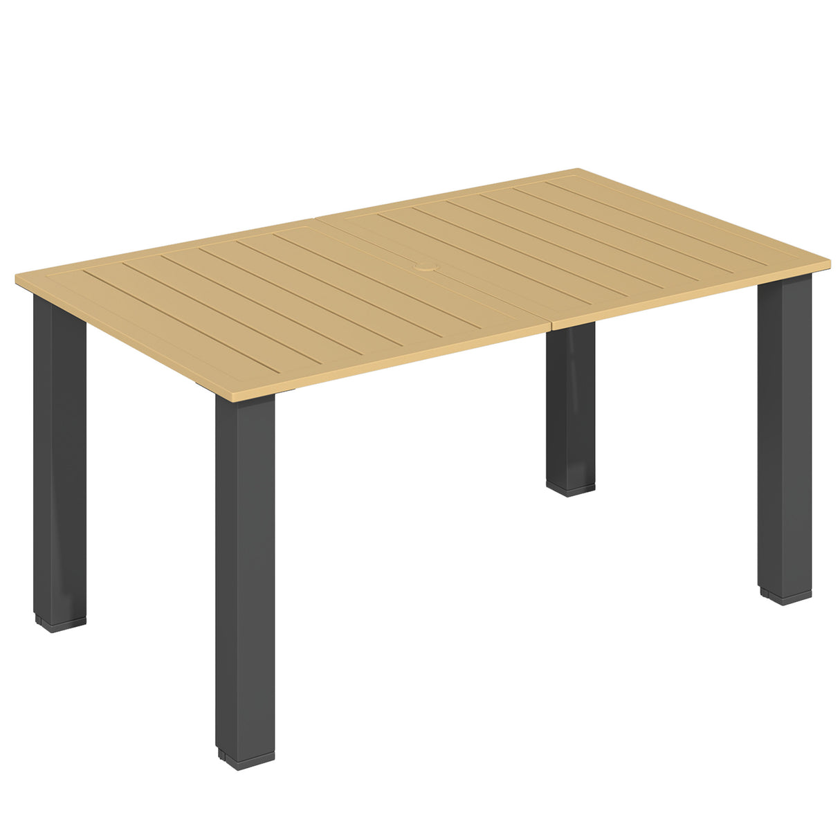 Metal Slatted Top Outdoor Garden Dining Table for 6 People With Parasol Hole - Velmora
