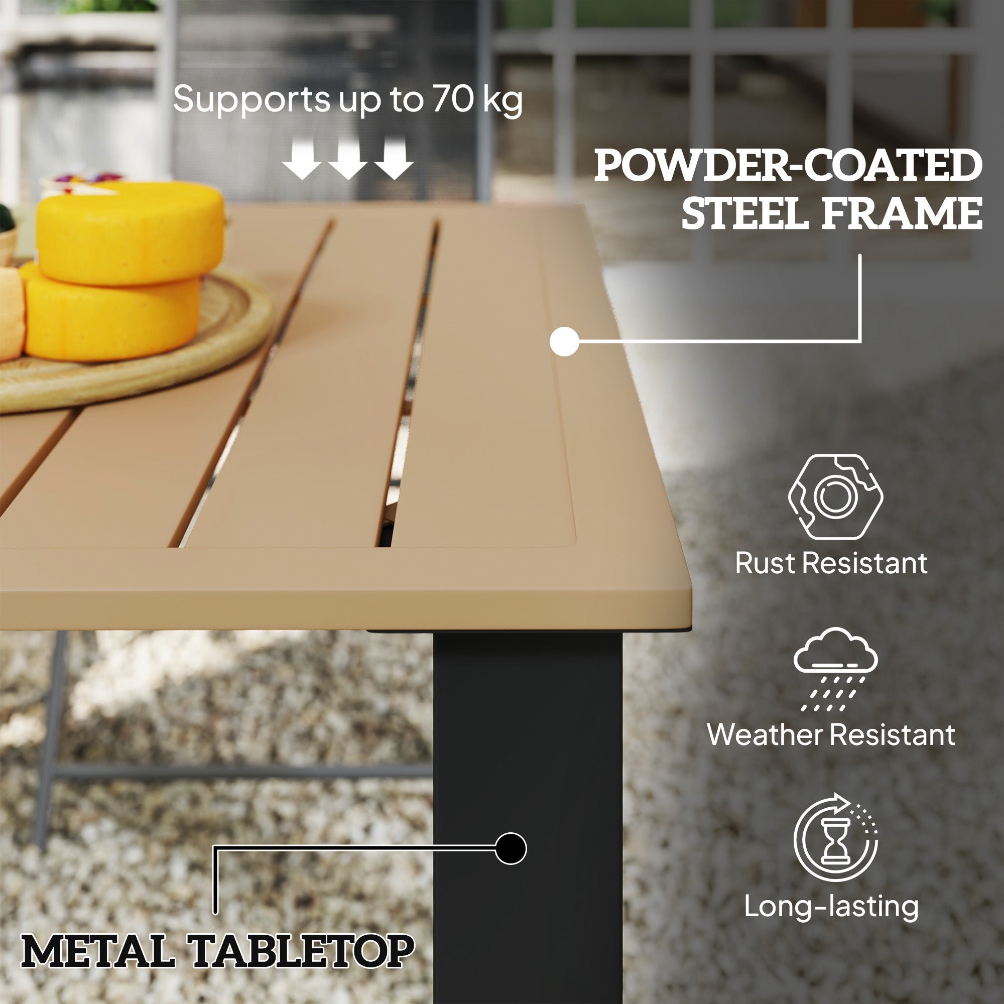 Metal Slatted Top Outdoor Garden Dining Table for 6 People With Parasol Hole - Velmora