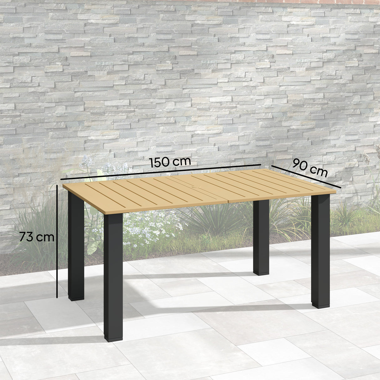 Metal Slatted Top Outdoor Garden Dining Table for 6 People With Parasol Hole - Velmora