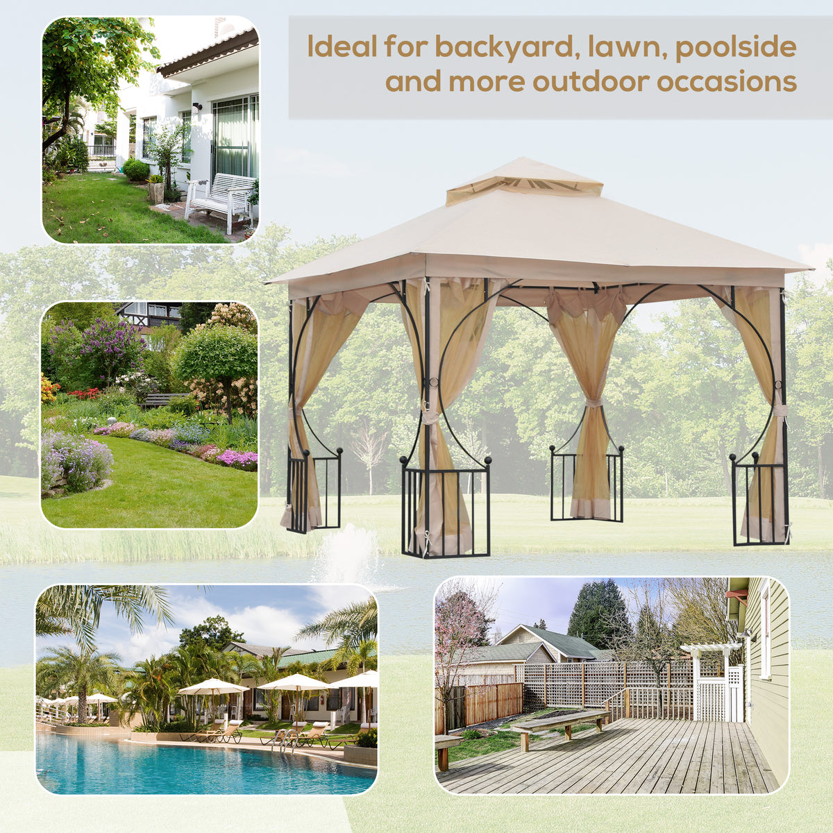 Metal Softtop Gazebo 3x3m with Curtains and Netting - Garden UK | Cozy ...