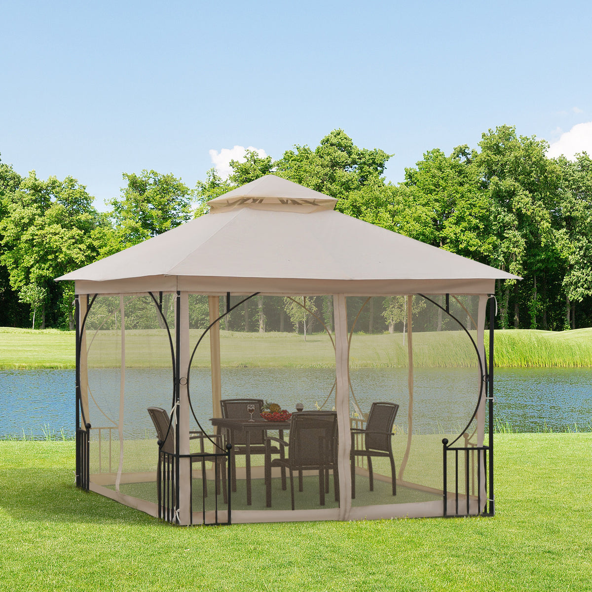 Metal Softtop Gazebo 3x3m with Curtains and Netting - Garden UK | Cozy ...