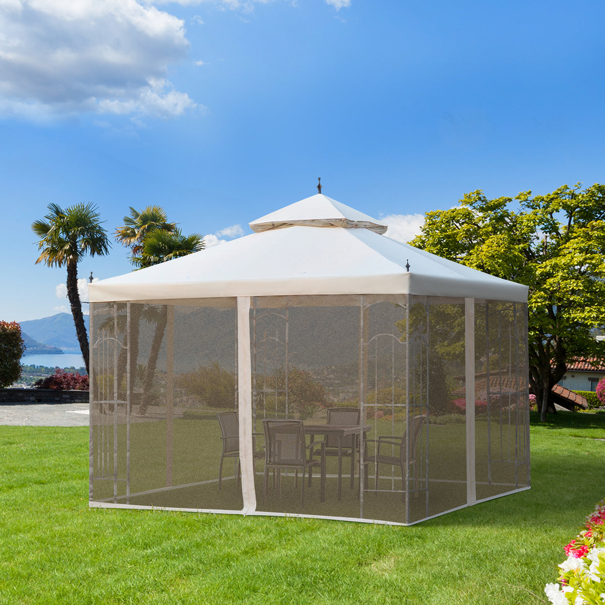 Metal Softtop Gazebo 3x3m with Curtains and Netting - Garden Shelter UK ...