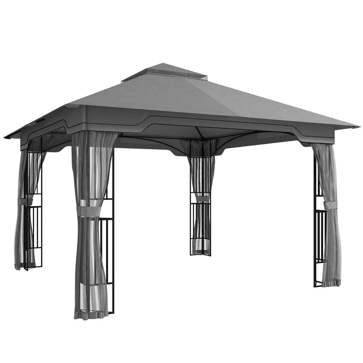 Metal Softtop Gazebo 330cm Width x 330cm Depth With Mosquito Netting - Velmora