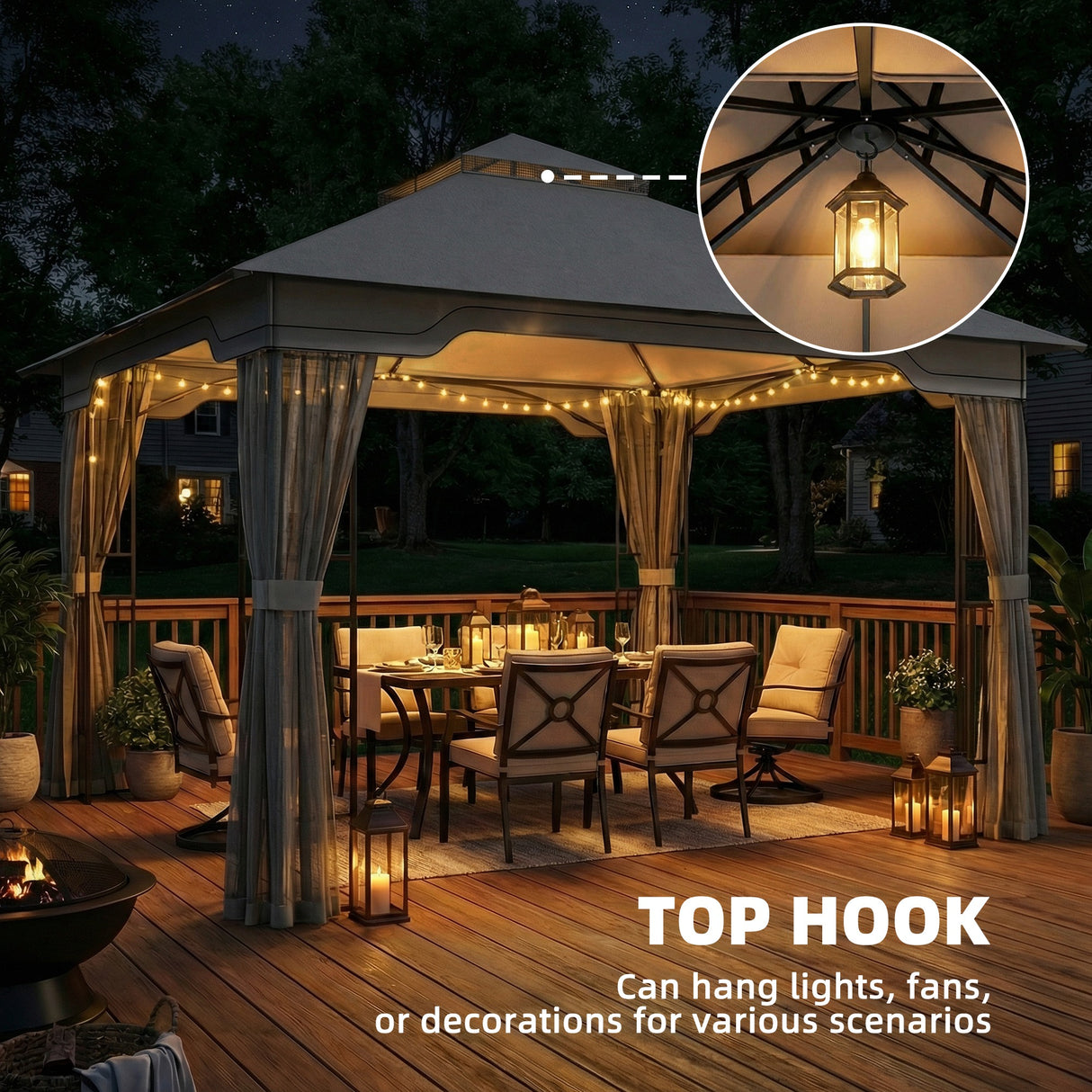 Metal Softtop Gazebo 330cm Width x 330cm Depth With Mosquito Netting - Velmora