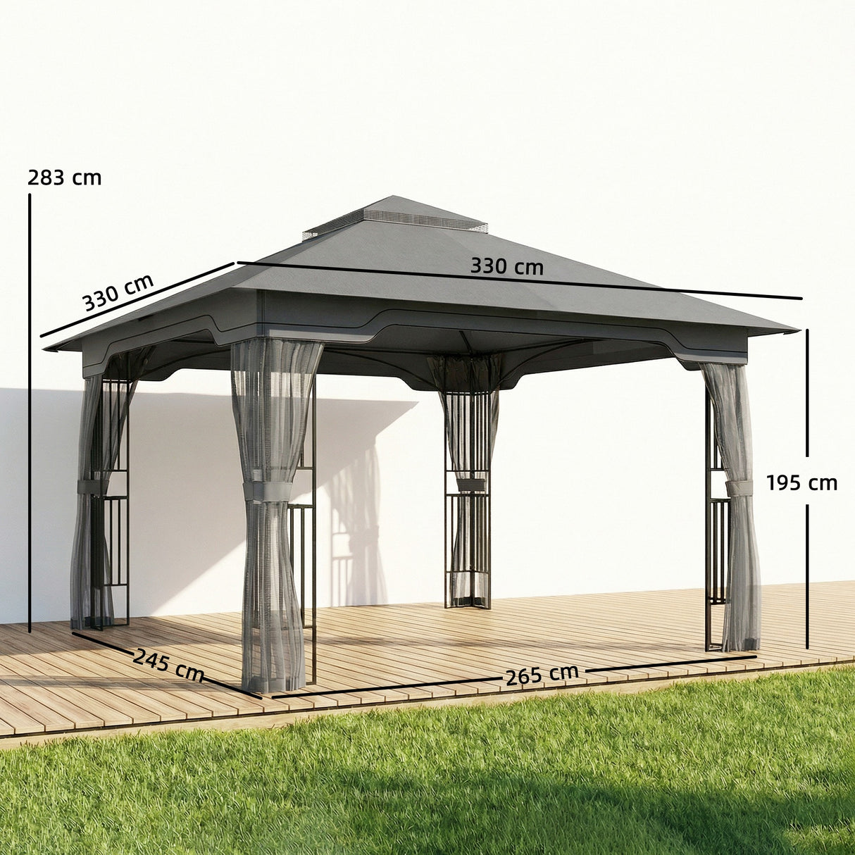 Metal Softtop Gazebo 330cm Width x 330cm Depth With Mosquito Netting - Velmora