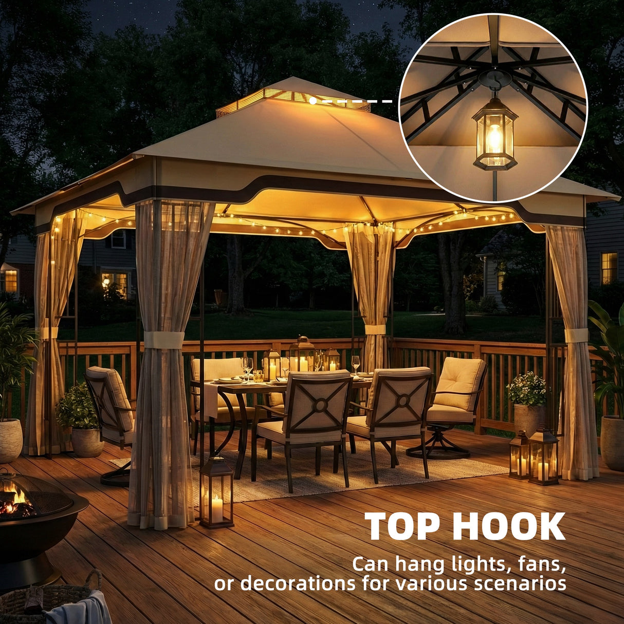 Metal Softtop Gazebo 330cm Width x 330cm Depth With Mosquito Netting - Velmora