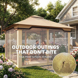 Metal Softtop Gazebo 330cm Width x 330cm Depth With Mosquito Netting - Velmora