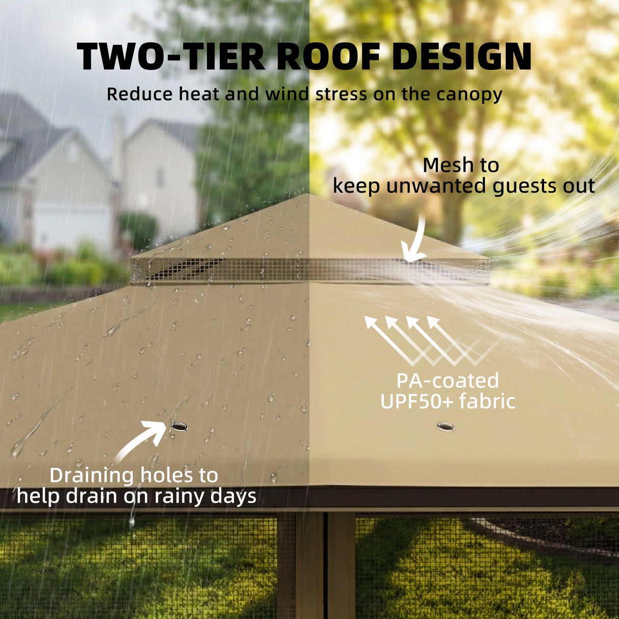 Metal Softtop Gazebo 330cm Width x 330cm Depth With Mosquito Netting - Velmora