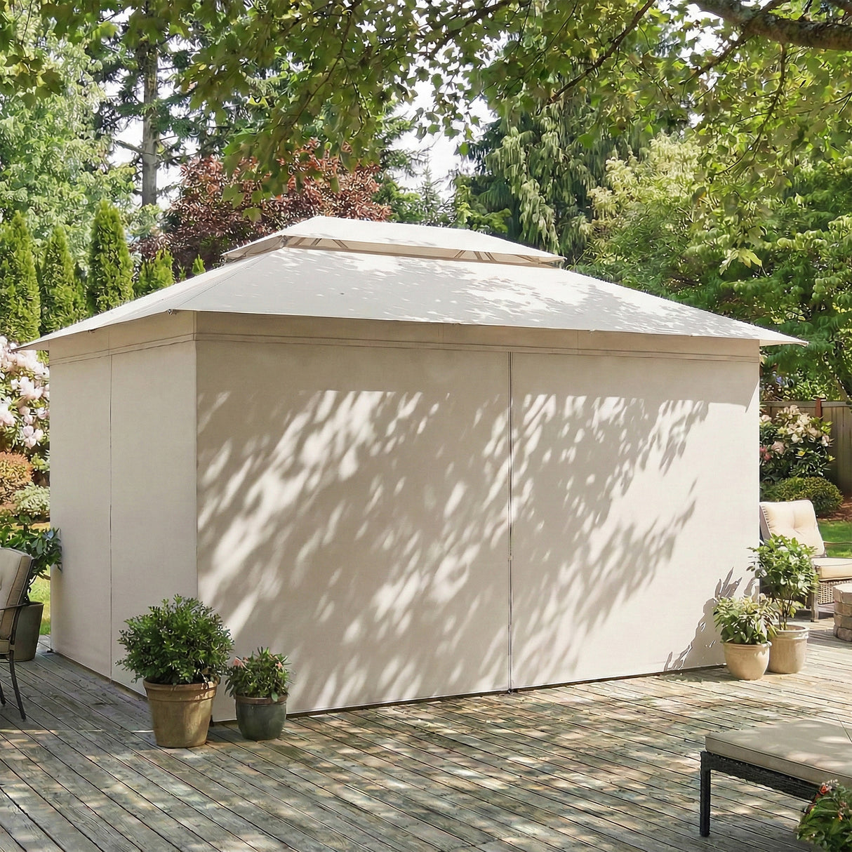 Metal Softtop Gazebo 400cm Width x 300cm Depth With Curtains - Velmora