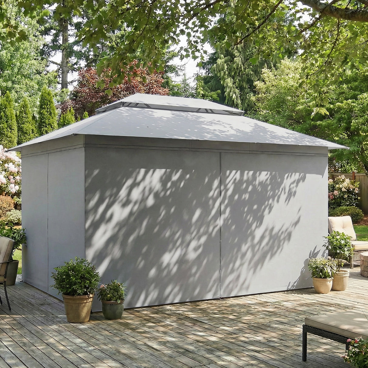 Metal Softtop Gazebo 400cm Width x 300cm Depth With Curtains - Velmora