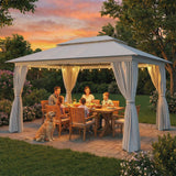 Metal Softtop Gazebo 400cm Width x 300cm Depth With Curtains - Velmora