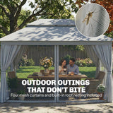 Metal Softtop Gazebo 400cm Width x 300cm Depth With Curtains - Velmora