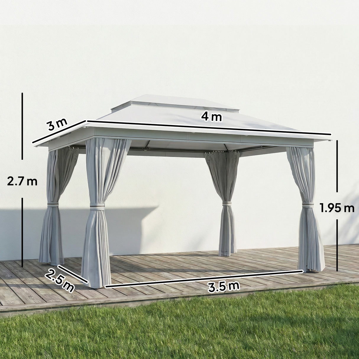 Metal Softtop Gazebo 400cm Width x 300cm Depth With Curtains - Velmora