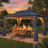 Metal Softtop Gazebo 400cm Width x 300cm Depth With Curtains - Velmora