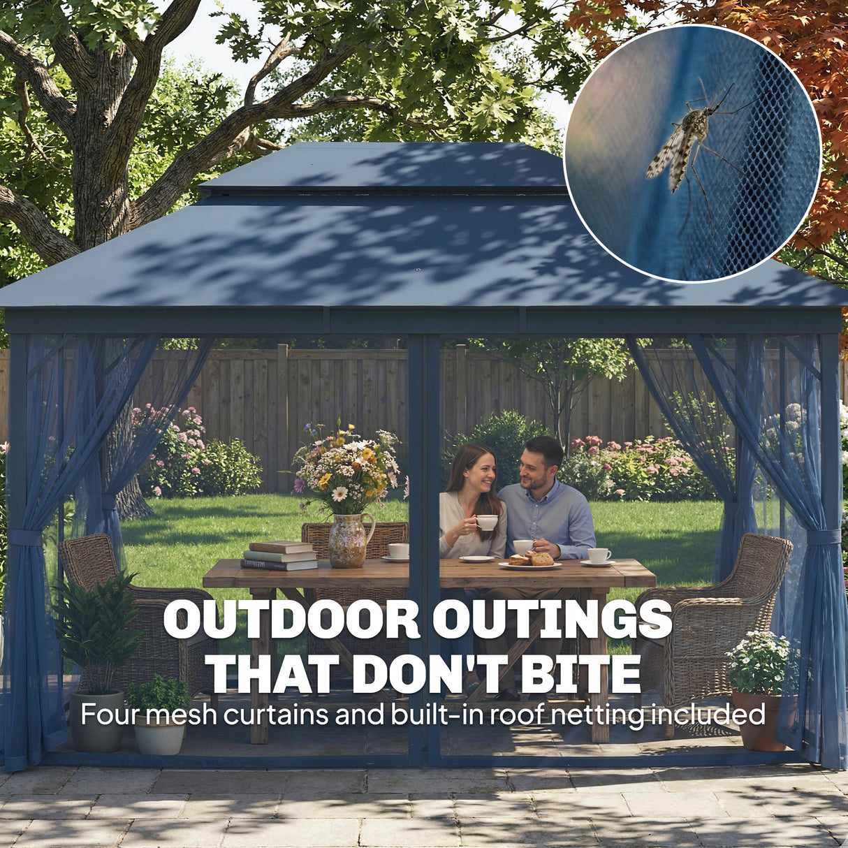 Metal Softtop Gazebo 400cm Width x 300cm Depth With Curtains - Velmora