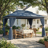 Metal Softtop Gazebo 400cm Width x 300cm Depth With Curtains - Velmora