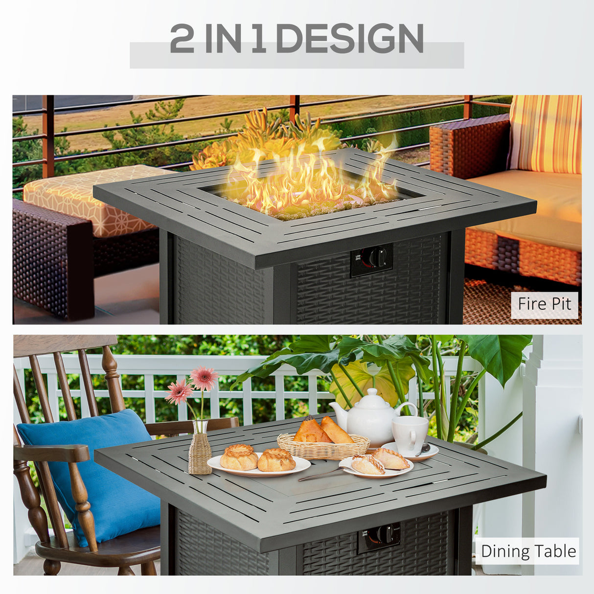 Metal Square 40,000 BTU Propane Gas Smokeless Fire Pit Table - Velmora