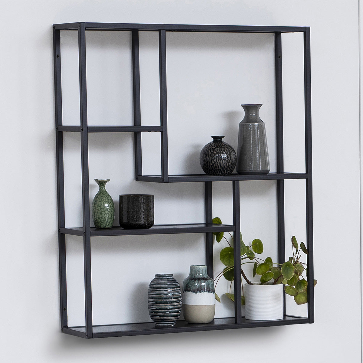 Metal Wall Shelf Wide in Black With 3 Additional Shelves - Seaford