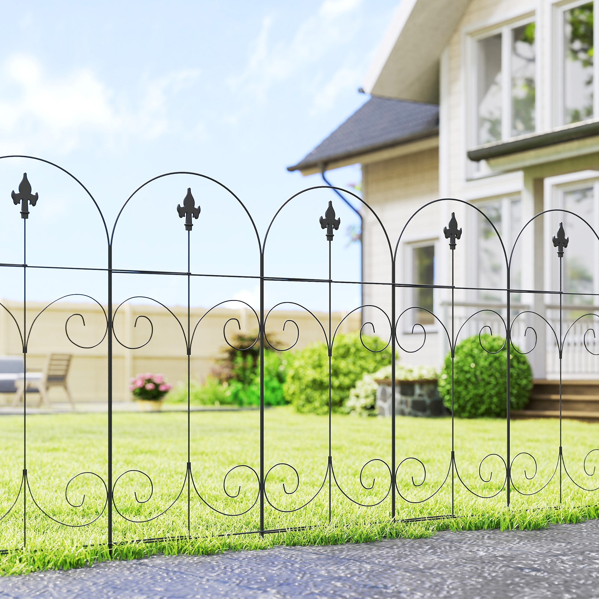 Metal Wire Landscape Flower Bed Border Edging Garden Fence Panels 381cm Wide in Set Of 8 - Velmora