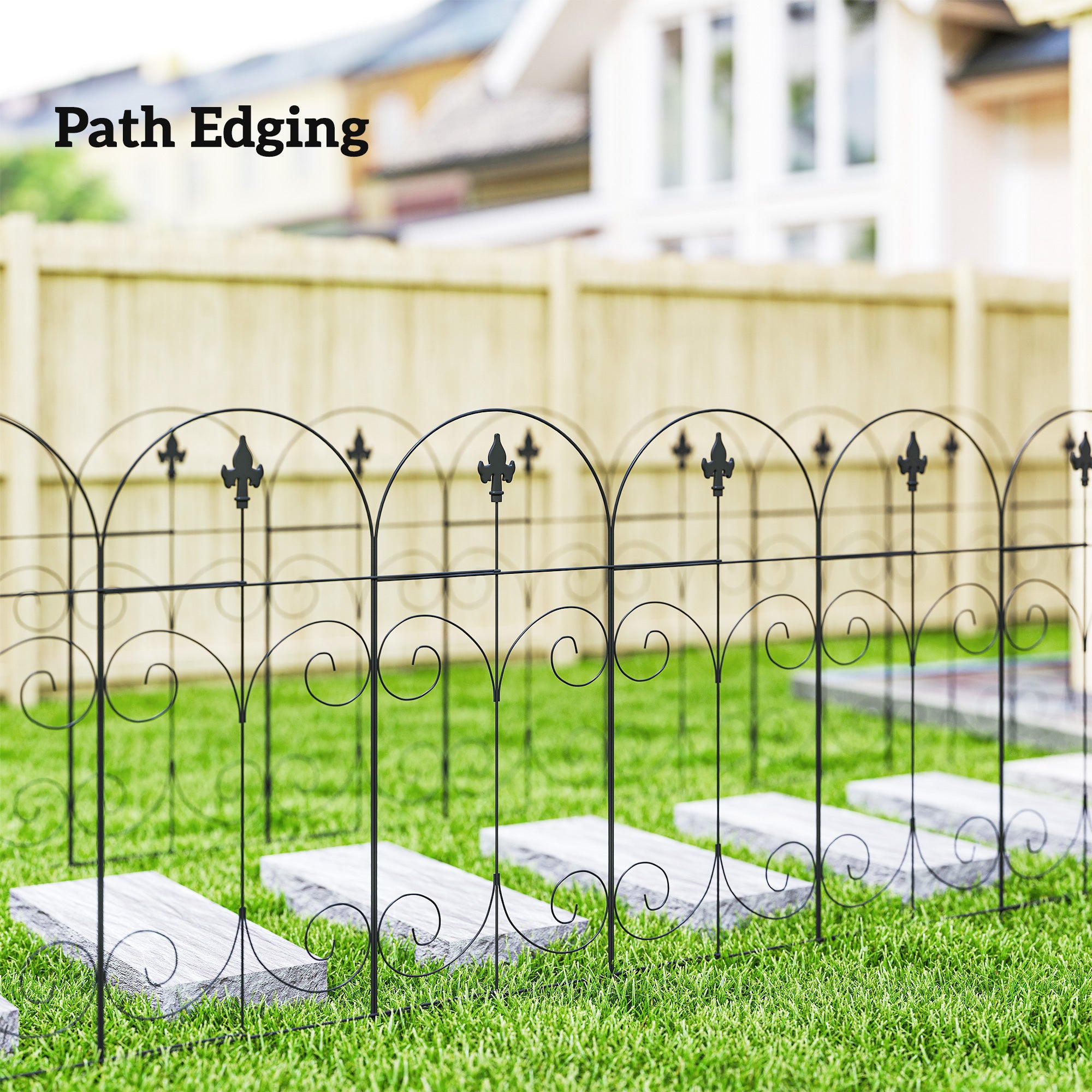 Metal Wire Landscape Flower Bed Border Edging Garden Fence Panels 381cm Wide in Set Of 8 - Velmora
