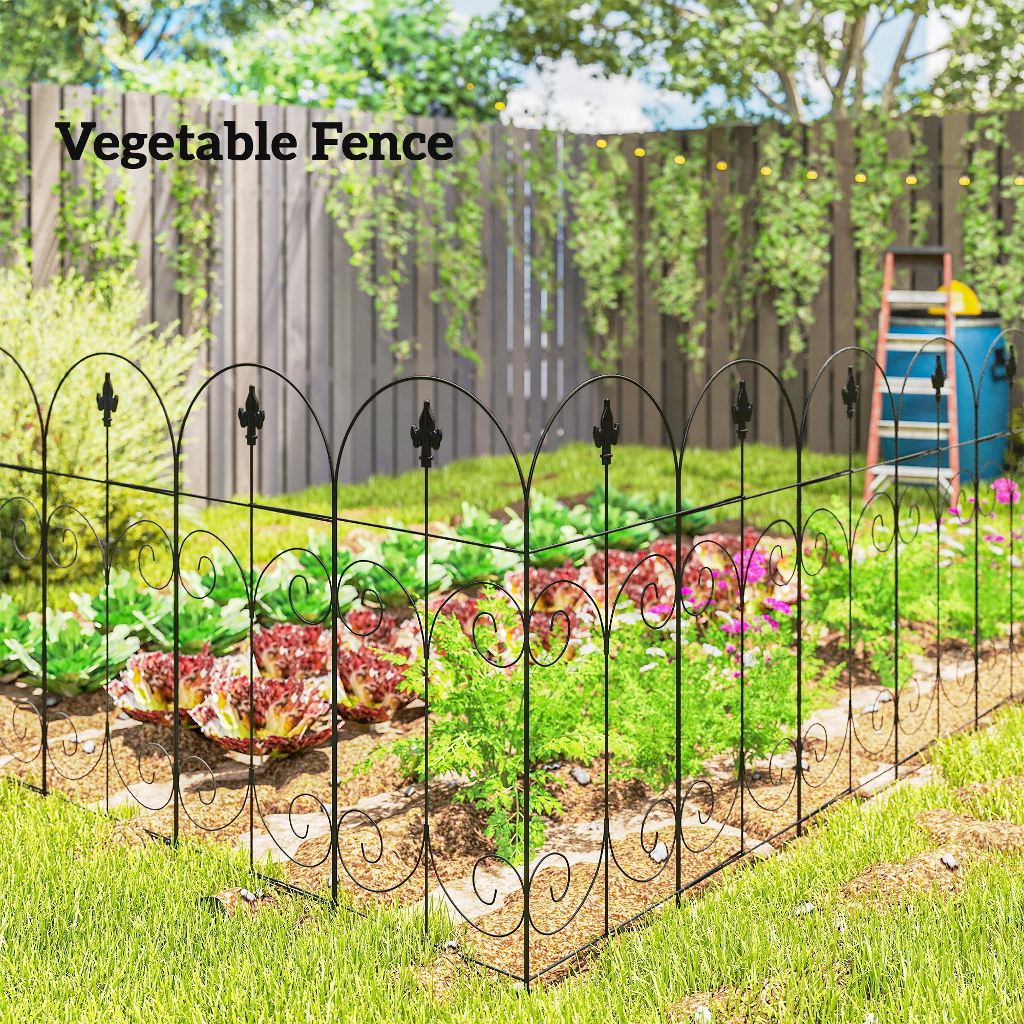 Metal Wire Landscape Flower Bed Border Edging Garden Fence Panels 381cm Wide in Set Of 8 - Velmora