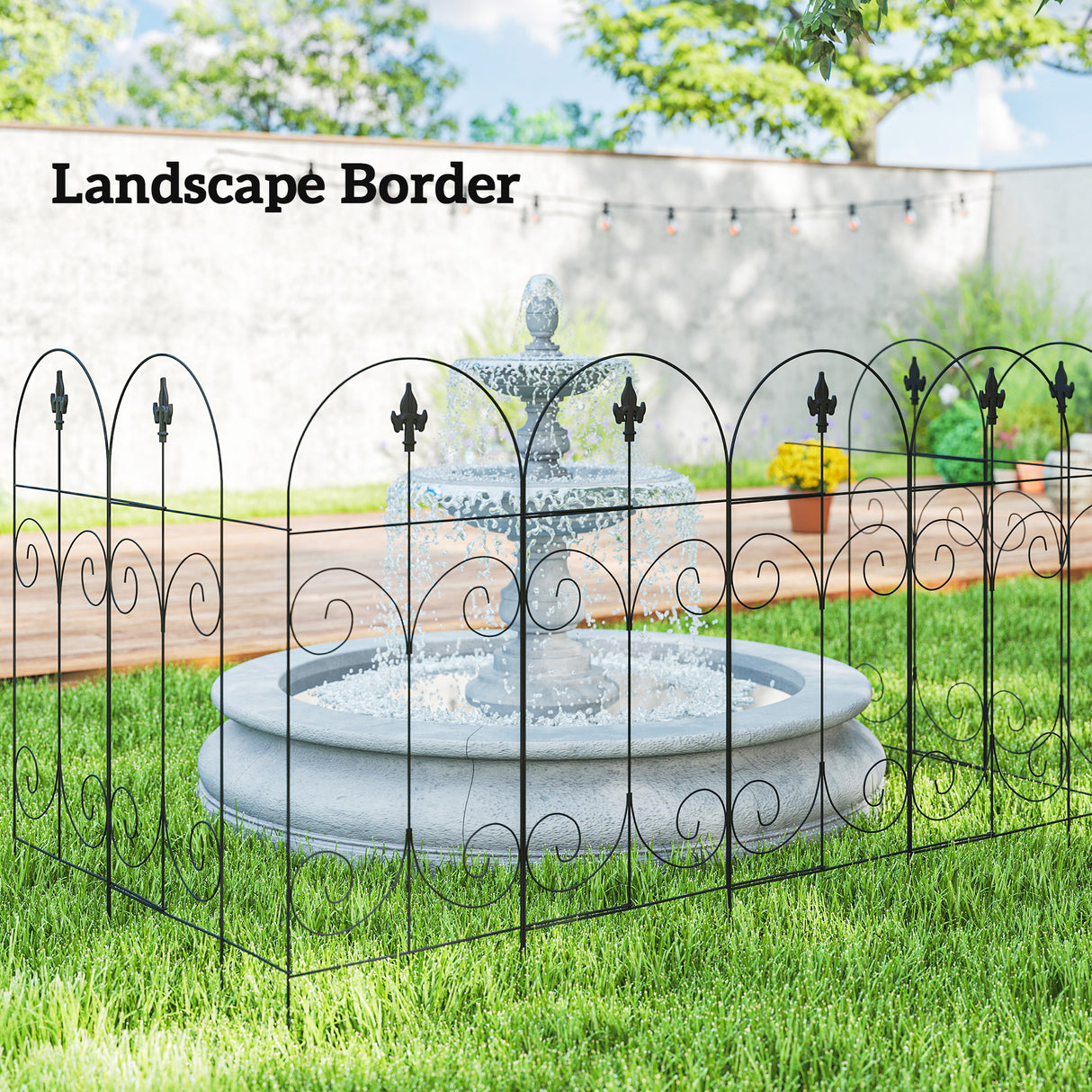 Metal Wire Landscape Flower Bed Border Edging Garden Fence Panels 381cm Wide in Set Of 8 - Velmora