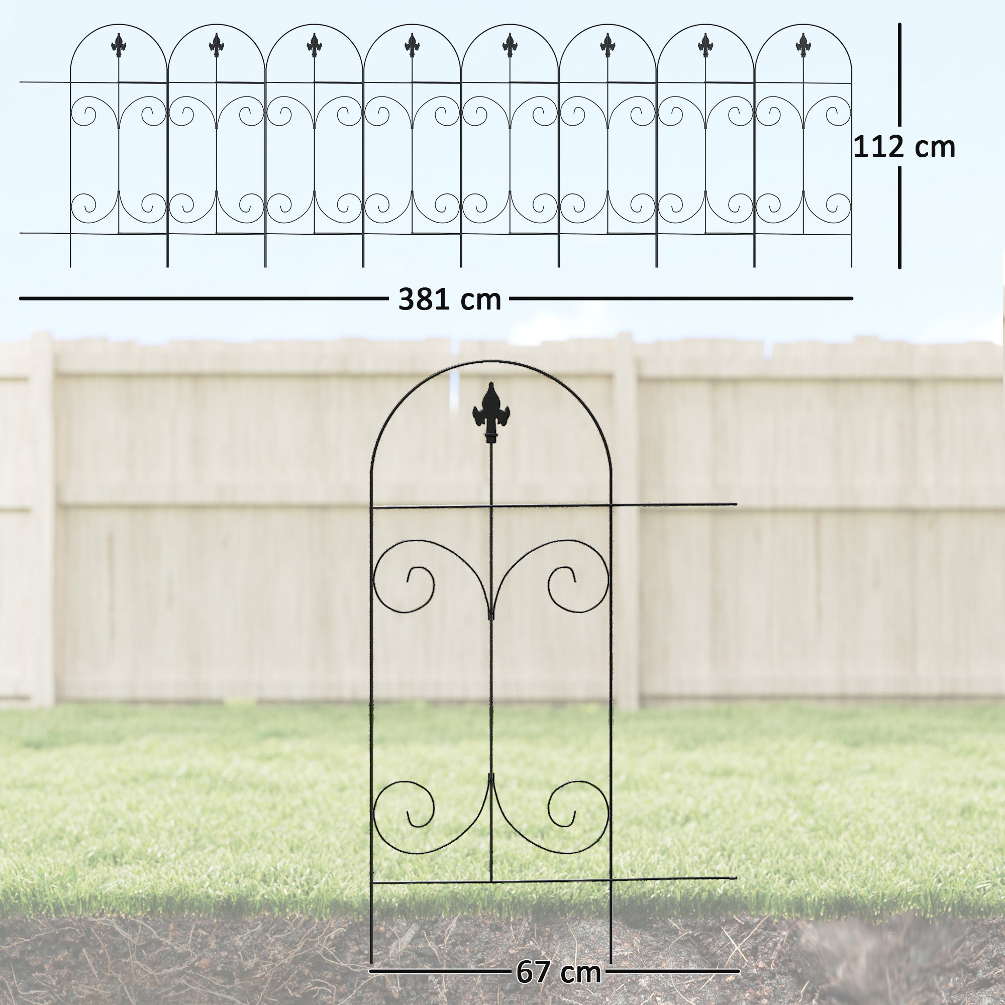 Metal Wire Landscape Flower Bed Border Edging Garden Fence Panels 381cm Wide in Set Of 8 - Velmora