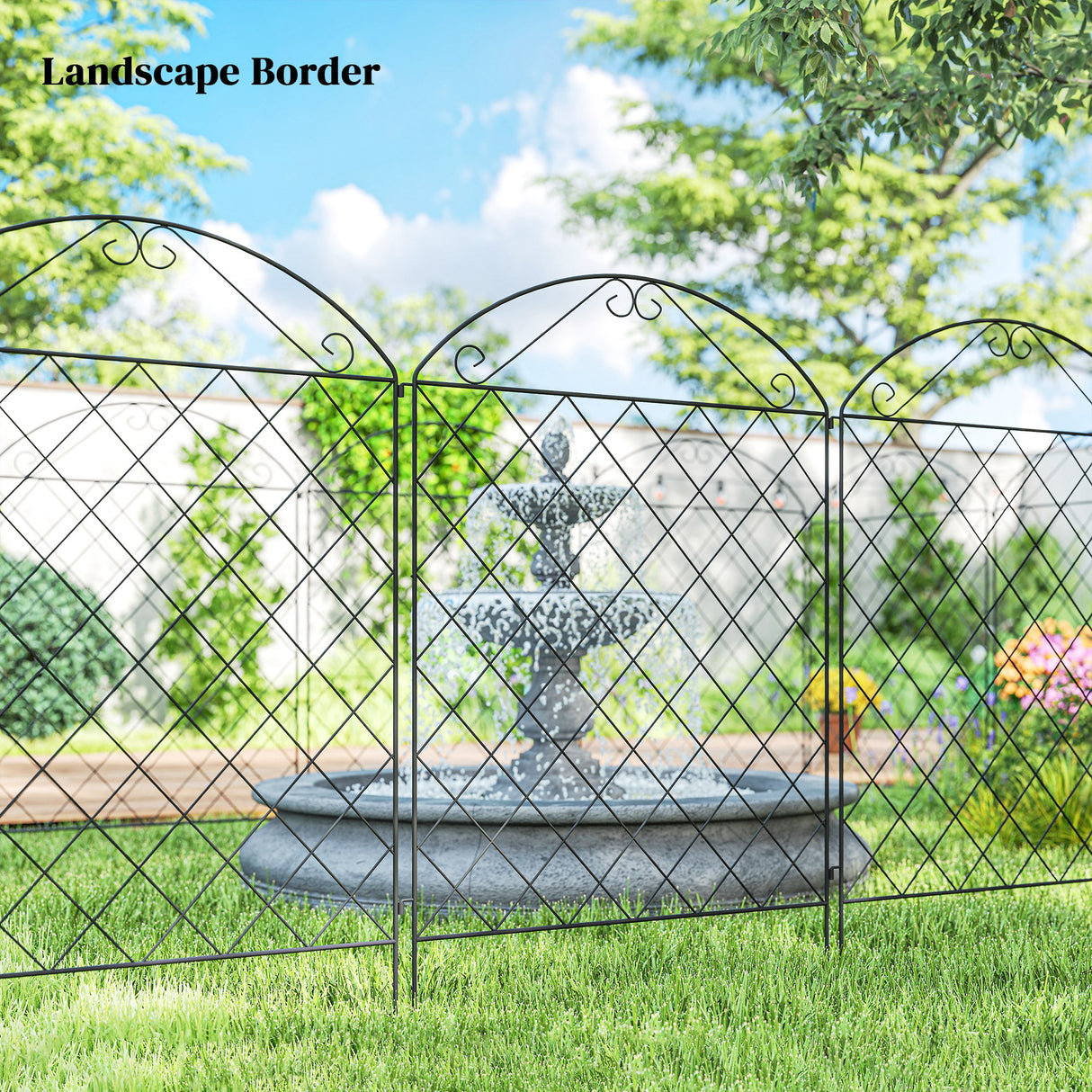 Metal Wire Picket Garden Fence Panels 348cm Wide in Set Of 4 - Velmora