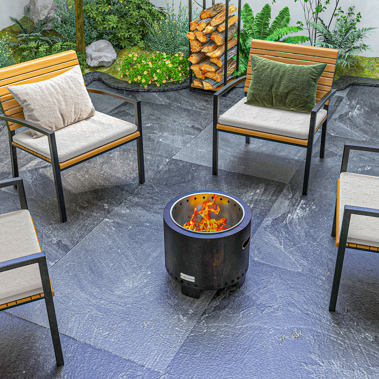 Metal Wood Burning Round Smokeless Fire Pit - Velmora