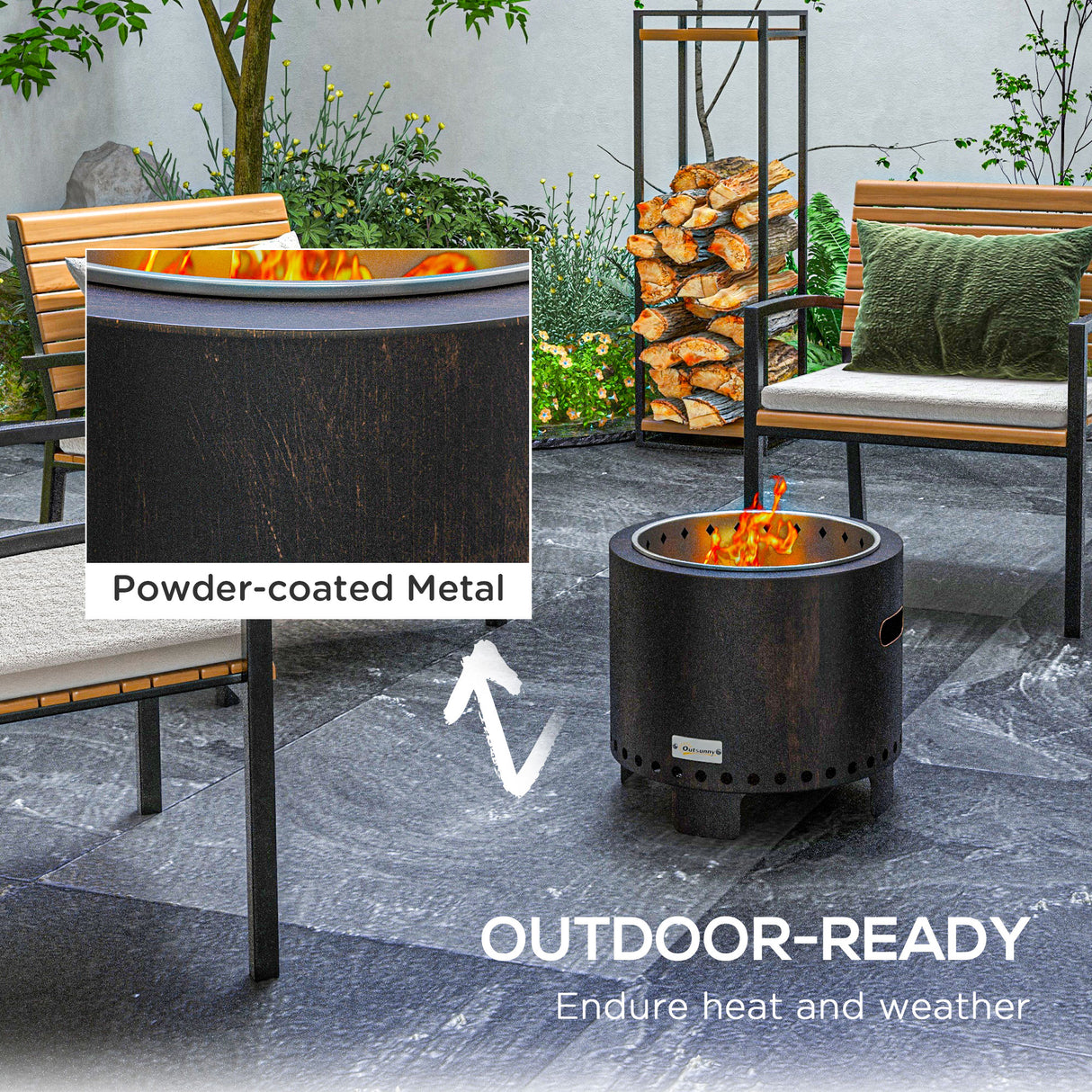 Metal Wood Burning Round Smokeless Fire Pit - Velmora