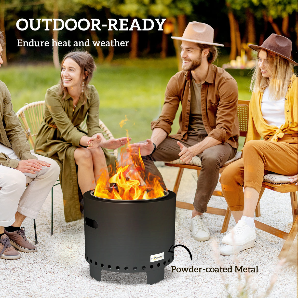 Metal Wood Burning Round Smokeless Fire Pit - Velmora