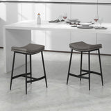 Microfibre Fabric Breakfast Bar Stools in Set Of 2 With Curved Seat - Velmora