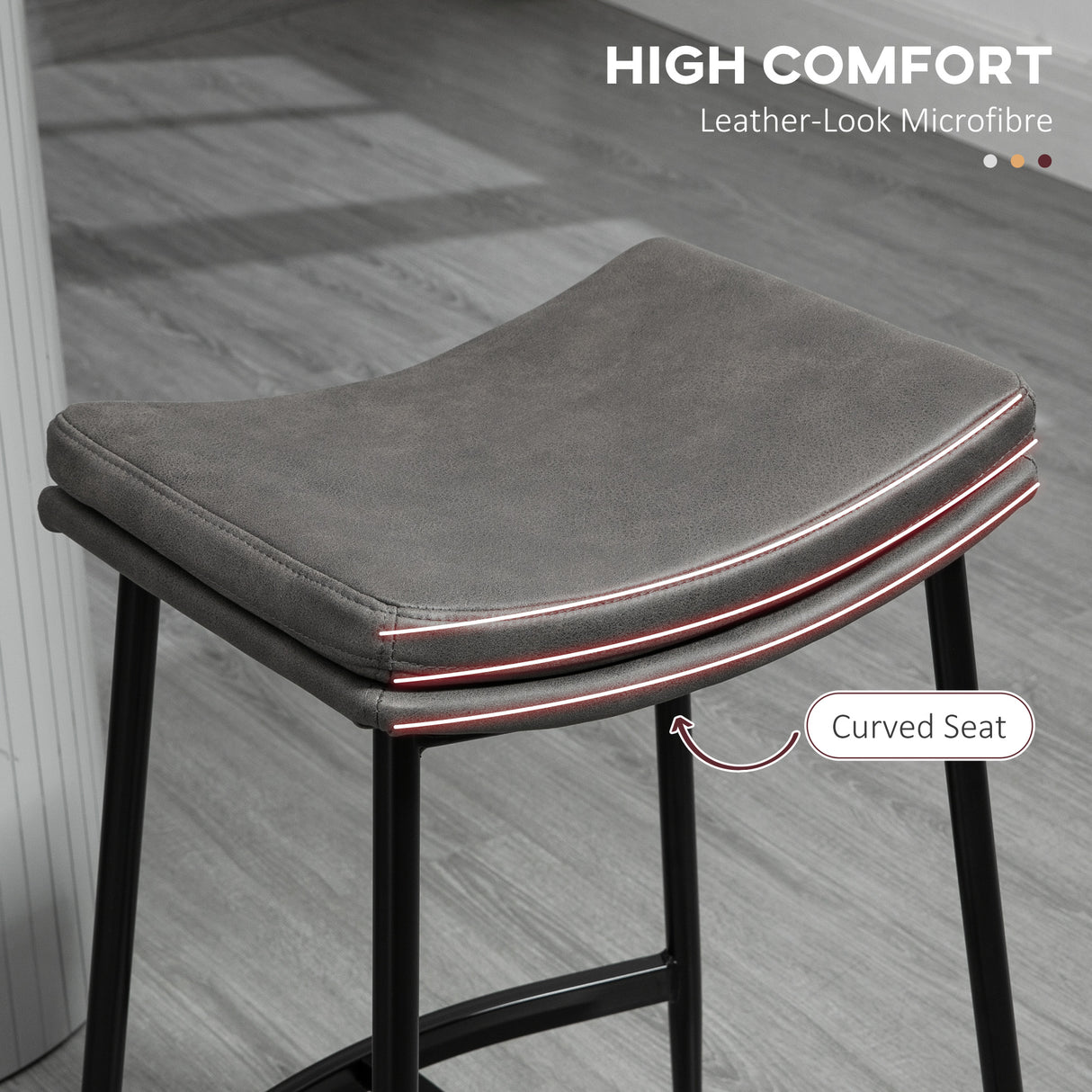 Microfibre Fabric Breakfast Bar Stools in Set Of 2 With Curved Seat - Velmora
