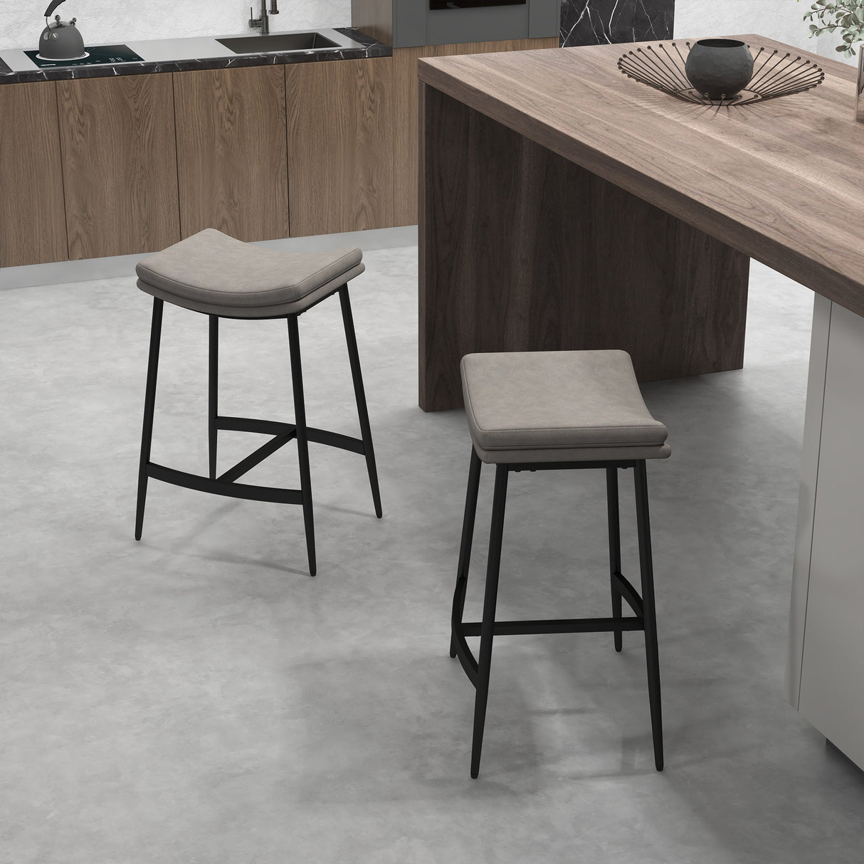 Microfibre Fabric Breakfast Bar Stools in Set Of 2 With Curved Seat - Velmora