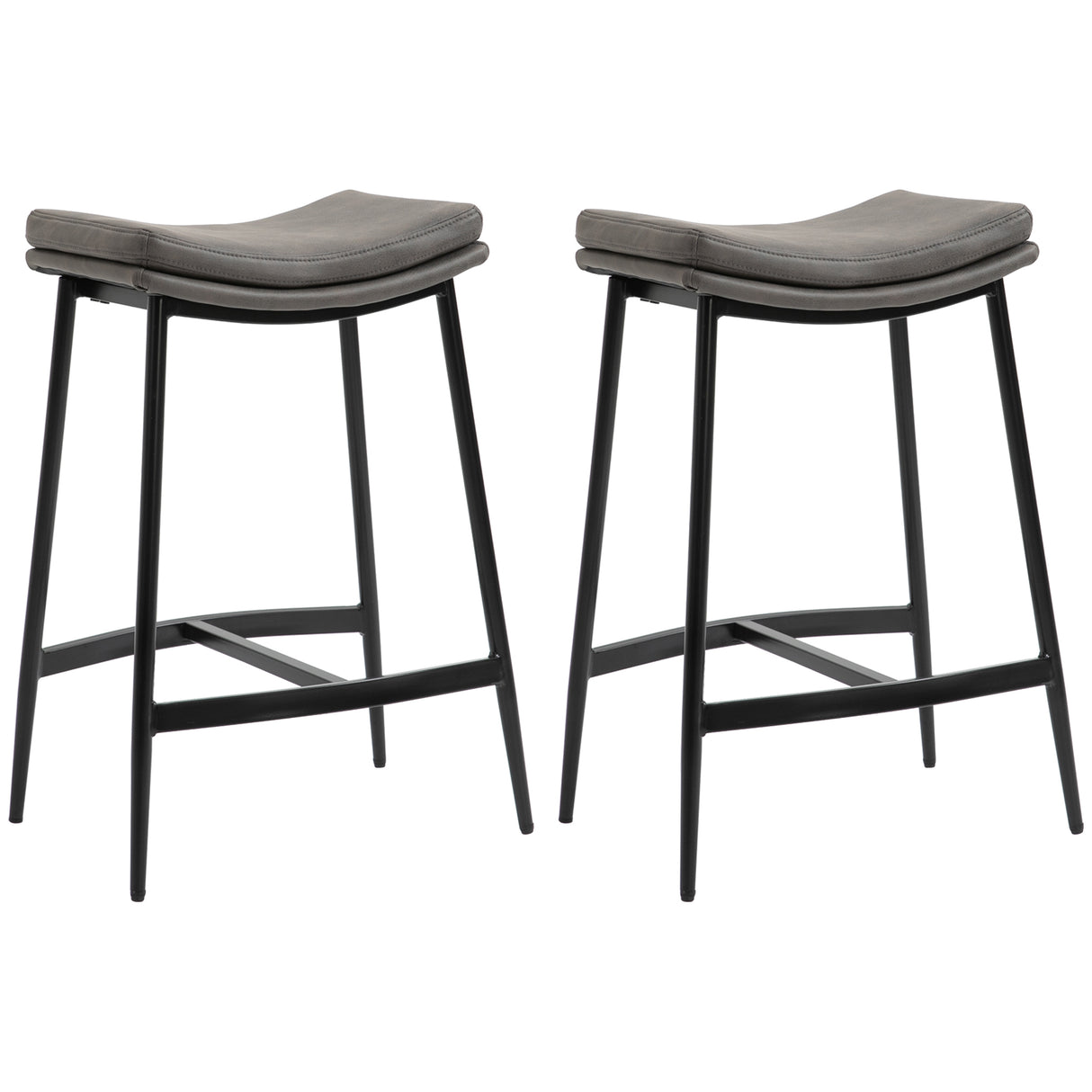 Microfibre Fabric Breakfast Bar Stools in Set Of 2 With Curved Seat - Velmora