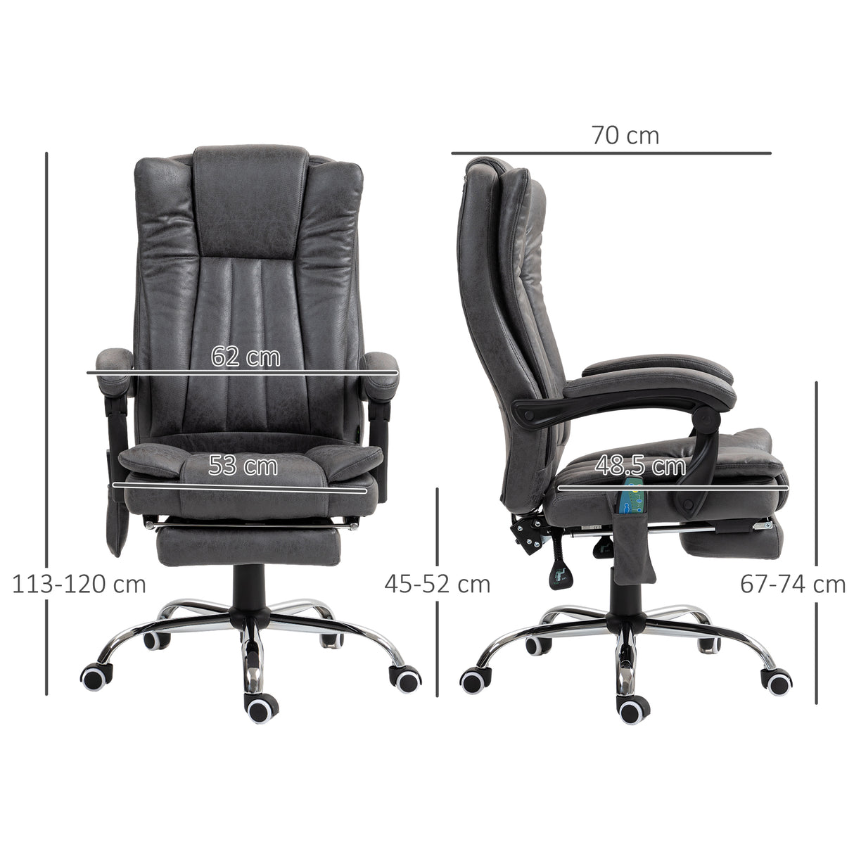 Microfibre Fabric Home And Office Chair 62cm Wide With Footrest - Velmora
