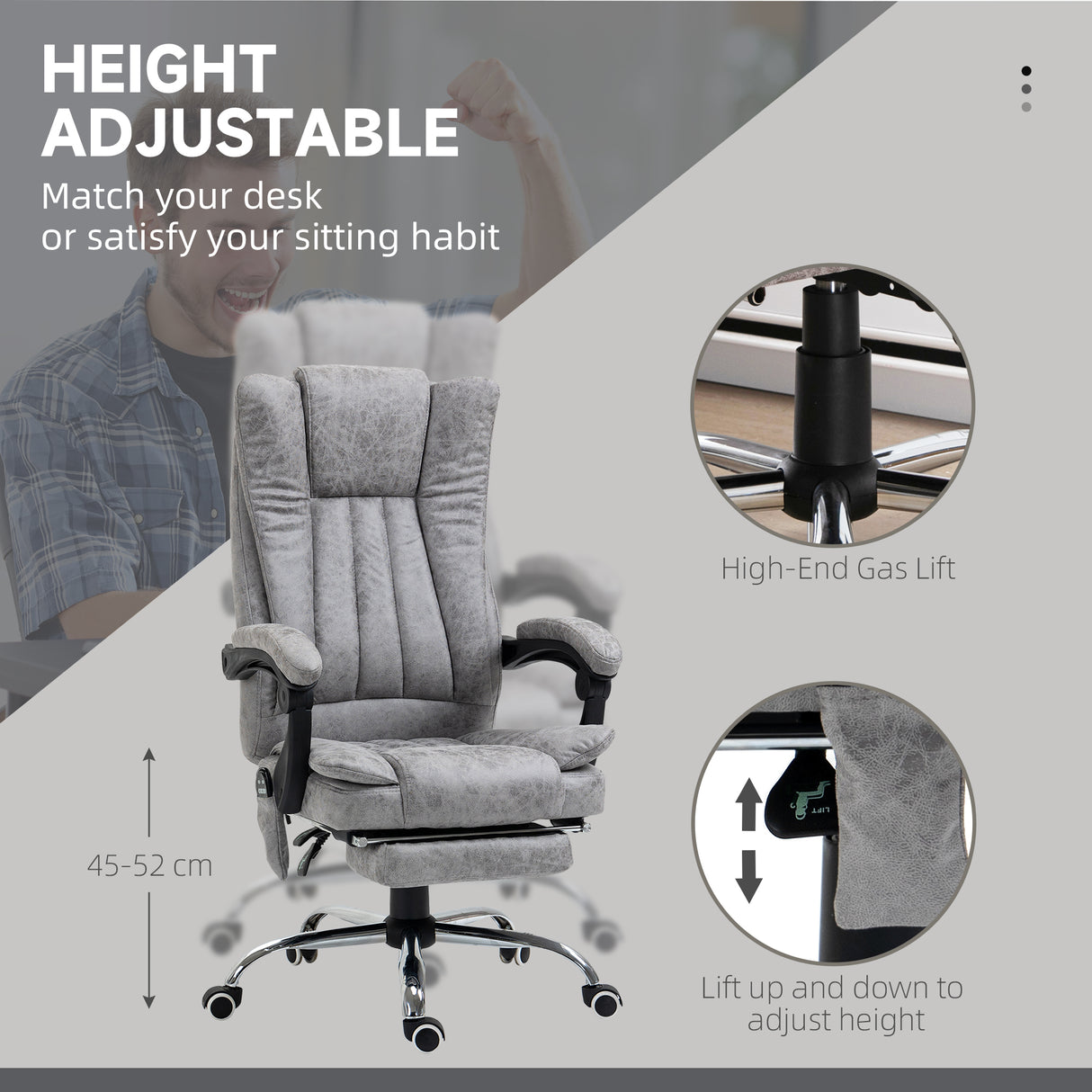 Microfibre Fabric Home And Office Chair 62cm Wide With Footrest - Velmora