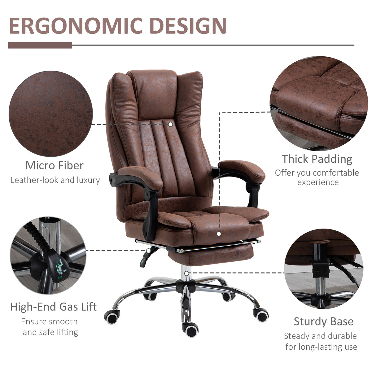 Microfibre Fabric Home And Office Chair 70cm Wide With Footrest - Velmora