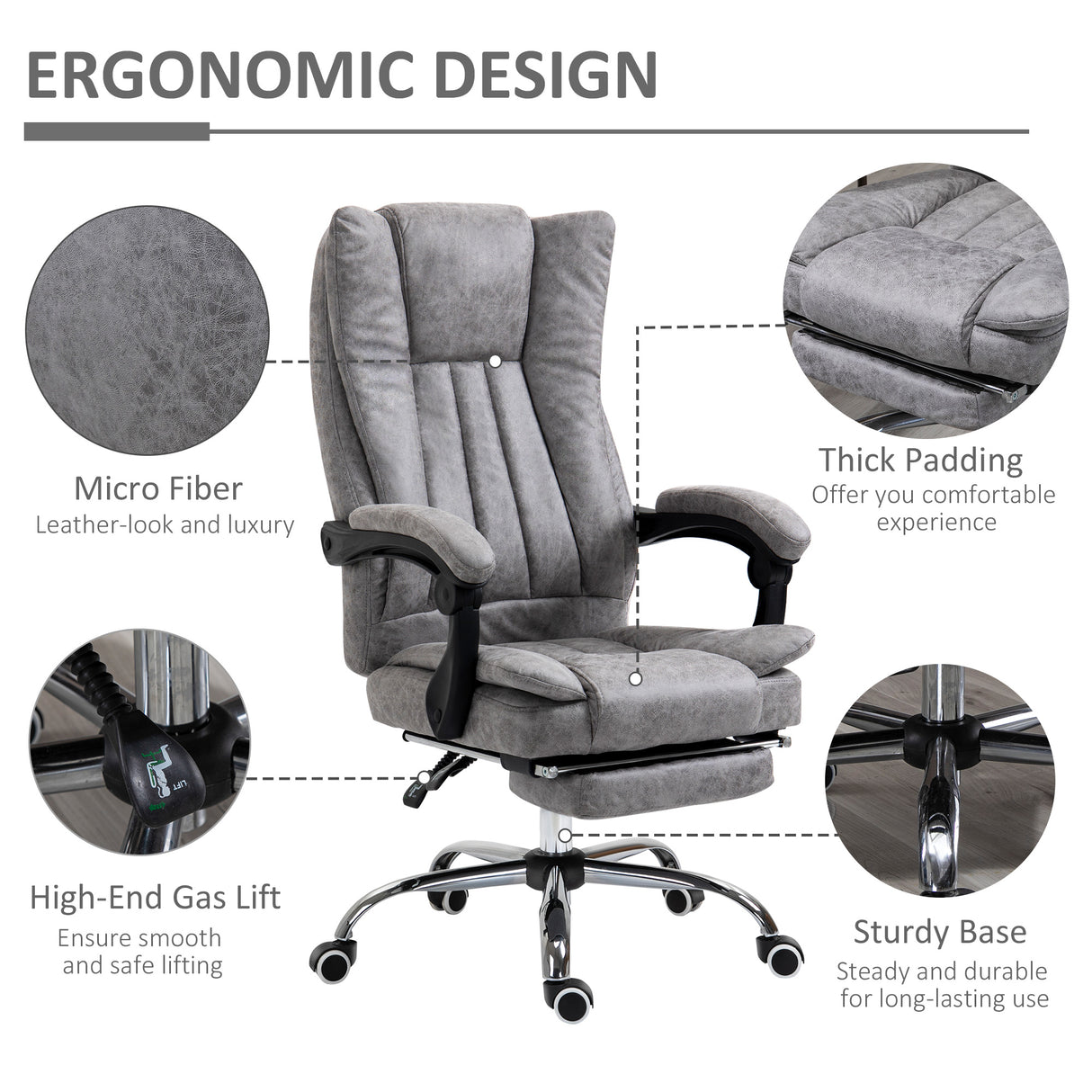Microfibre Fabric Home And Office Chair 70cm Wide With Footrest - Velmora