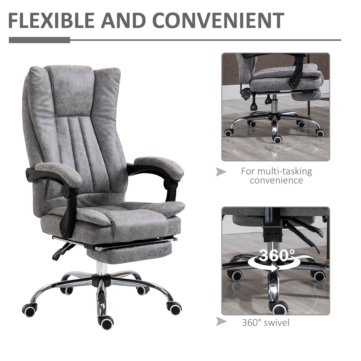 Microfibre Fabric Home And Office Chair 70cm Wide With Footrest - Velmora