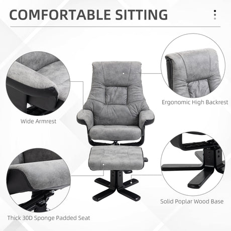 Microfibre Fabric Recliner Chair 78cm Wide With Footstool - Velmora