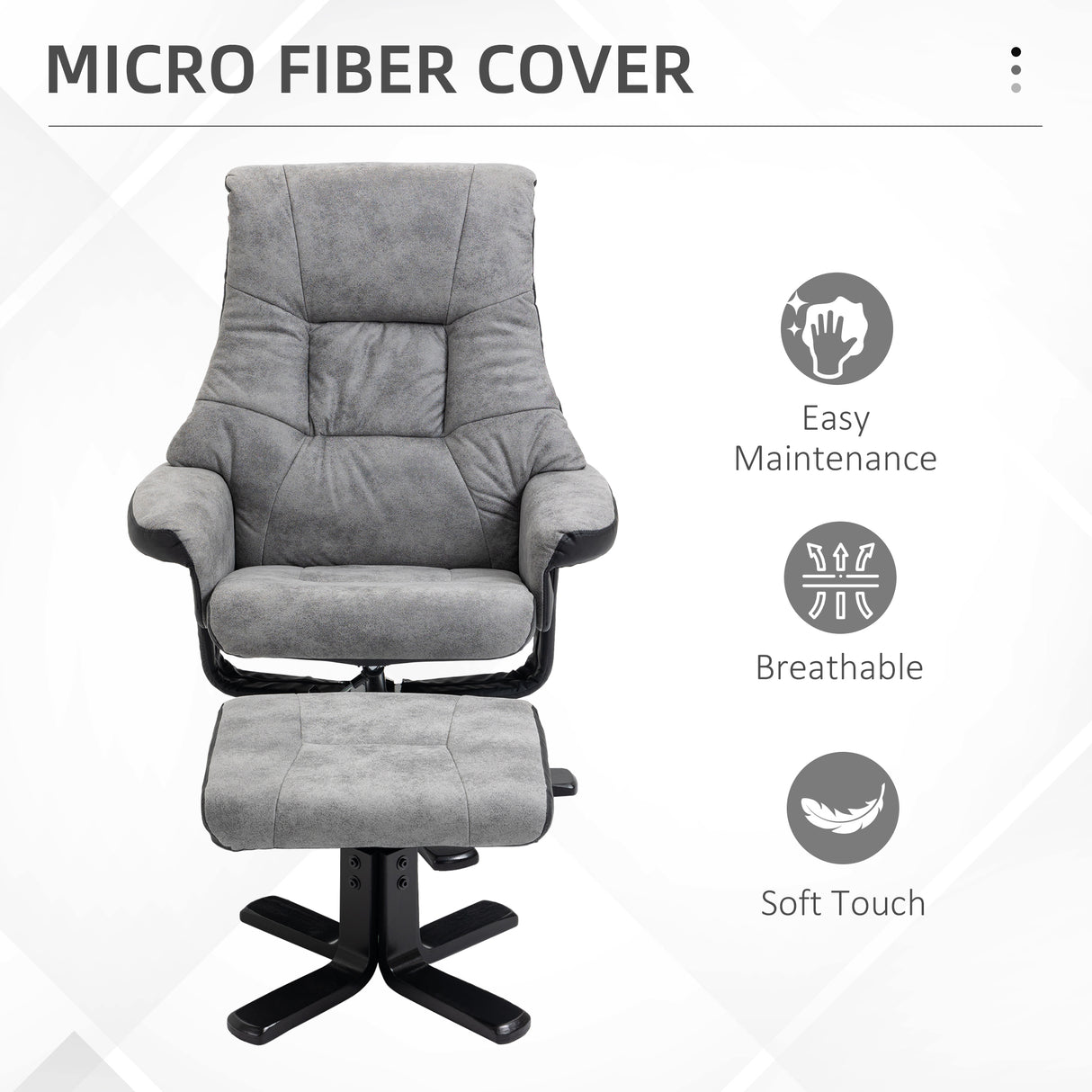 Microfibre Fabric Recliner Chair 78cm Wide With Footstool - Velmora