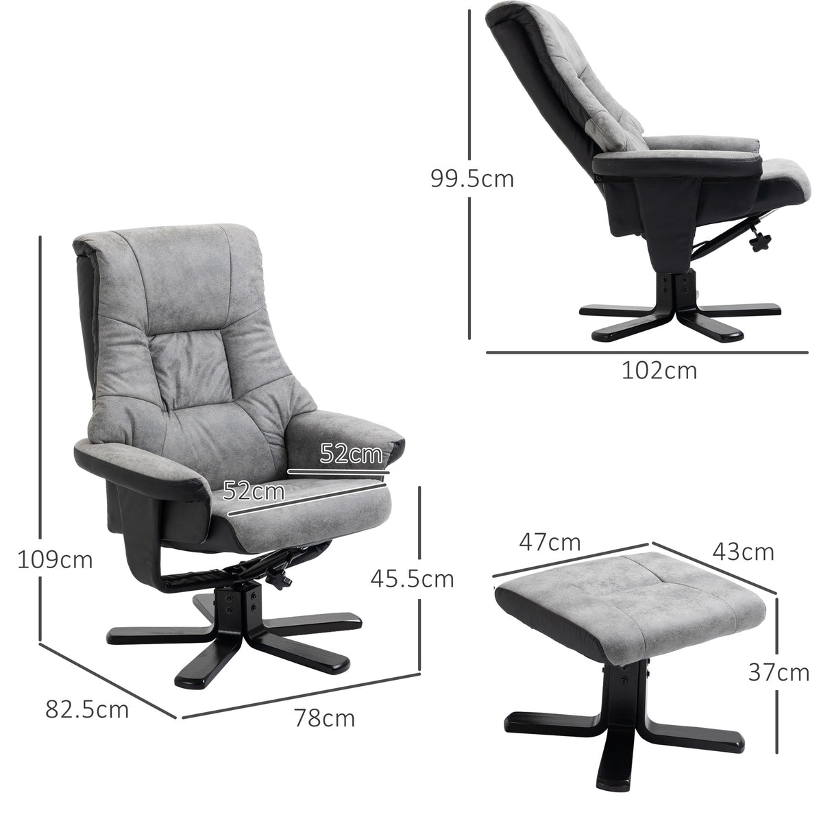 Microfibre Fabric Recliner Chair 78cm Wide With Footstool - Velmora