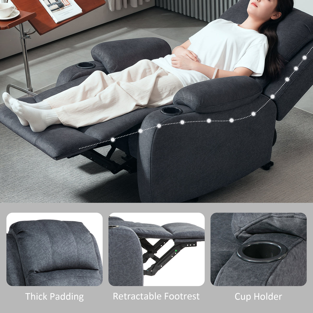 Microfibre Fabric Recliner Chair 87cm Wide With Footrest - Velmora