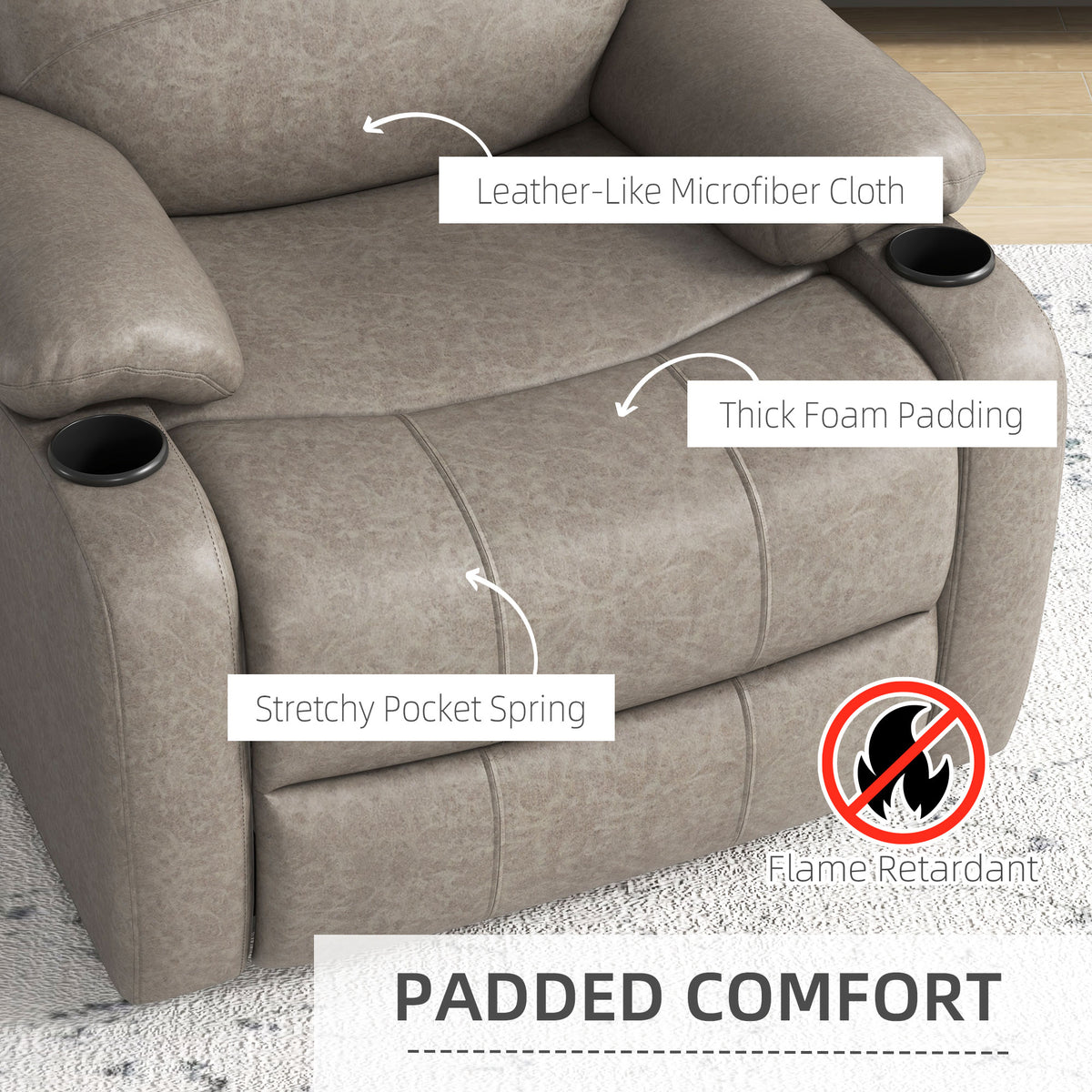 Microfibre Fabric Recliner Chair 87cm Wide With Footrest - Velmora